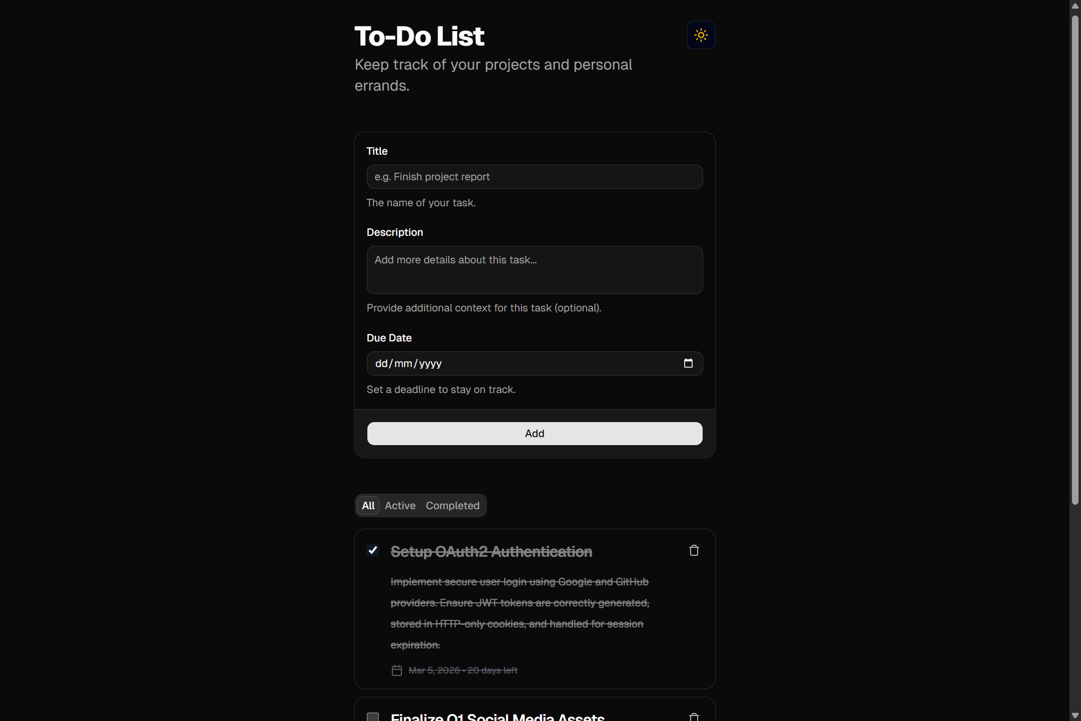Todo List App screenshot